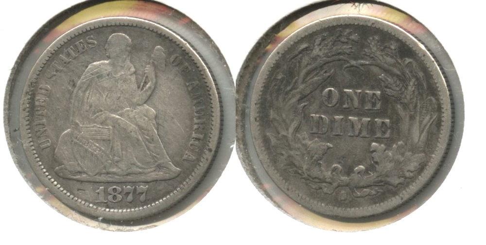 1877-S Seated Liberty Dime Fine-12 #a Old Cleaning