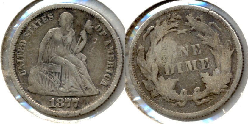 1877 Seated Liberty Dime Fine-12 Plugged