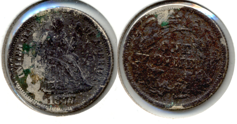 1877 Seated Liberty Dime Fine-12 a Dark