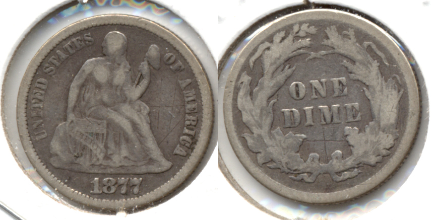 1877 Seated Liberty Dime Fine-12 b Scratch