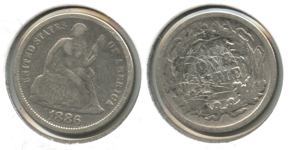 1886 Seated Liberty Dime Fine-12 #c Reverse Damage
