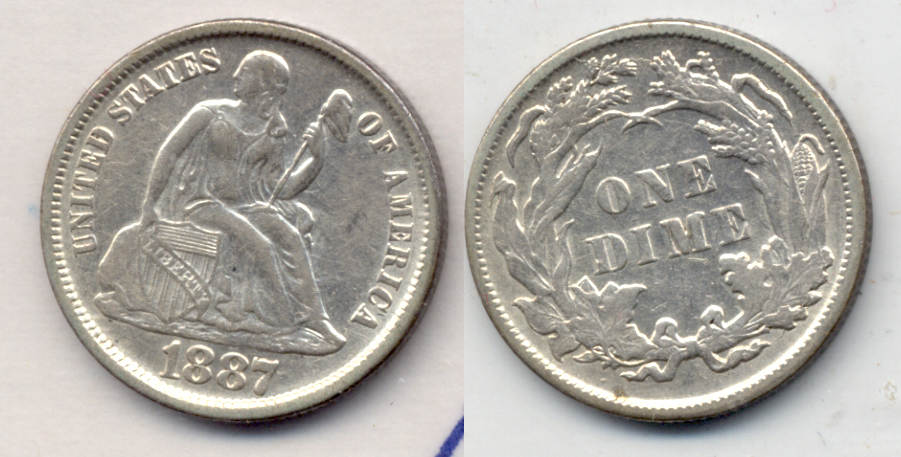1887 Seated Liberty Dime AU-50
