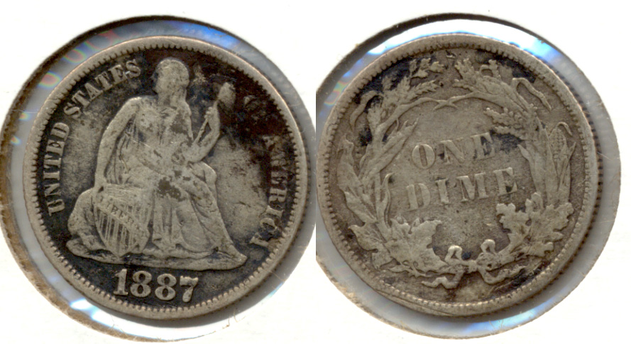 1887 Seated Liberty Dime Fine-12 a Warped