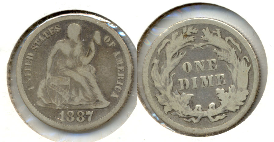 1887 Seated Liberty Dime Fine-12 b Slight Bend
