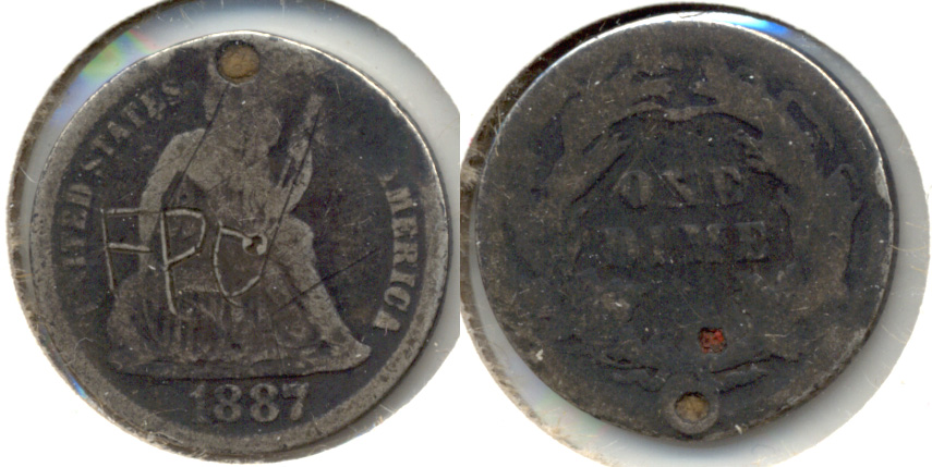 1887 Seated Liberty Dime Good-4 b Damage