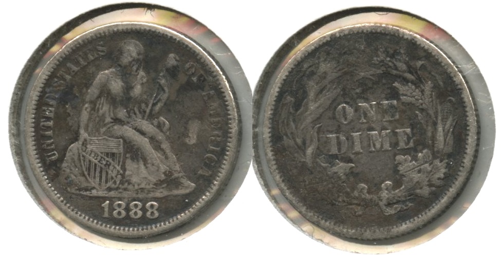 1888 Seated Liberty Dime Fine-12 #e Bit Dark