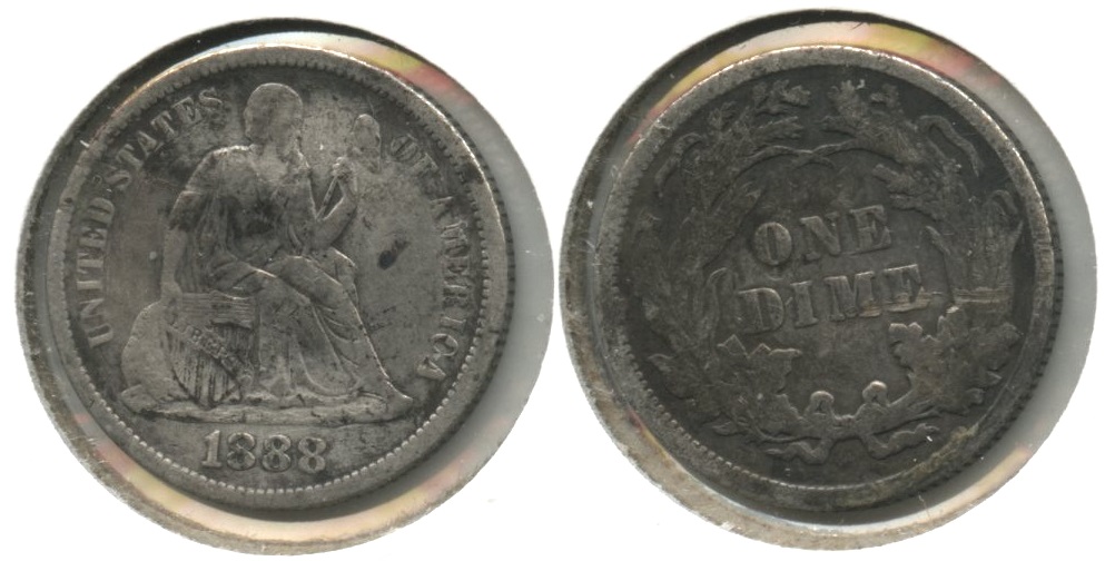 1888 Seated Liberty Dime Fine-12 #f Some Marks
