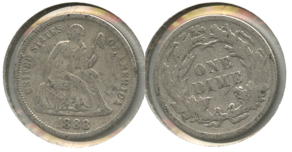 1888 Seated Liberty Dime Fine-12 #g Lightly Cleaned
