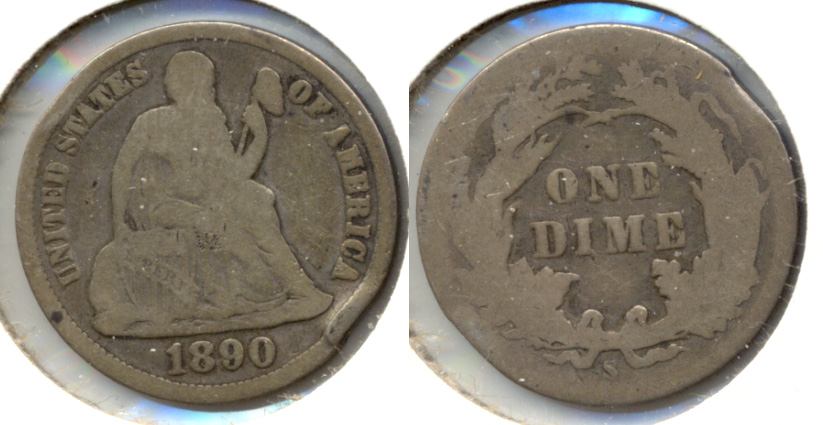 1890-S Seated Liberty Dime Good-4 a Rim Bump