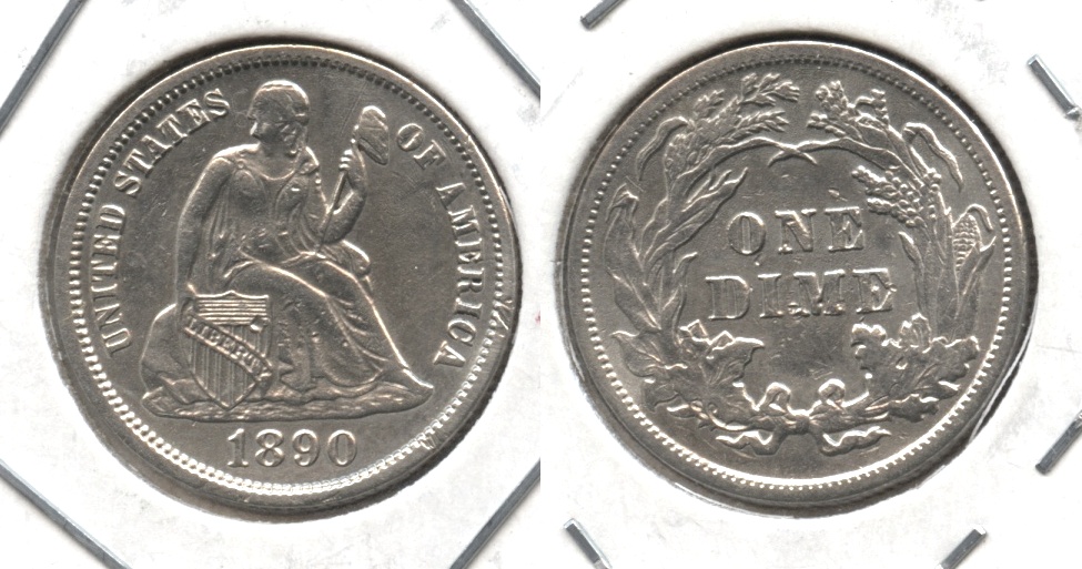 1890 Seated Liberty Dime AU-50 Cleaned
