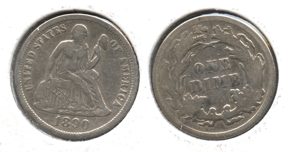 1890 Seated Liberty Dime Fine-12 #b Cleaned