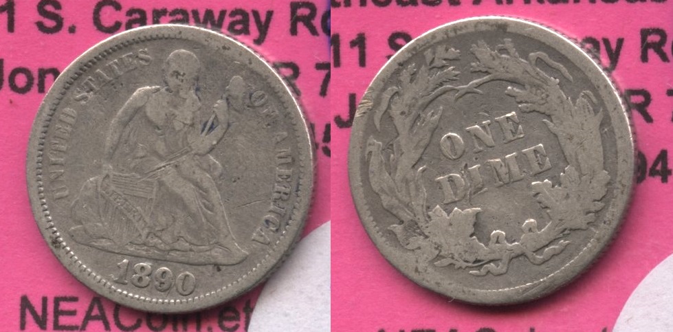 1890 Seated Liberty Dime Fine-12 #e Obverse Marks