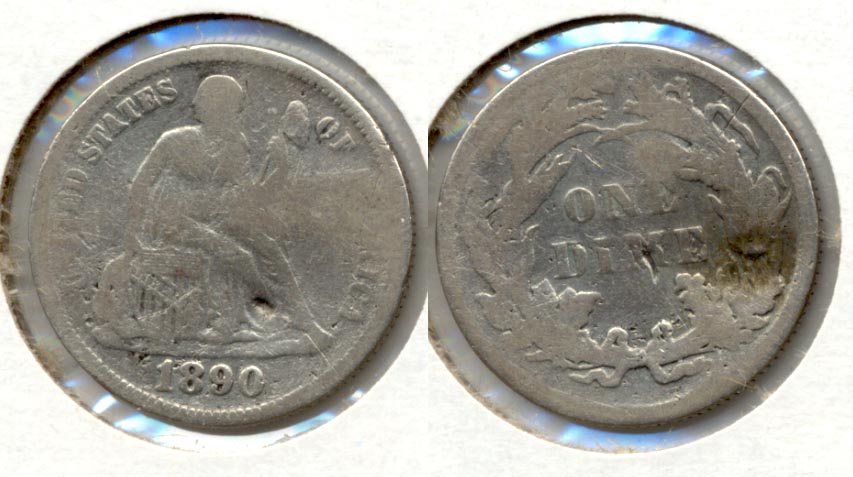 1890 Seated Liberty Dime VG-8 Cleaned Damaged