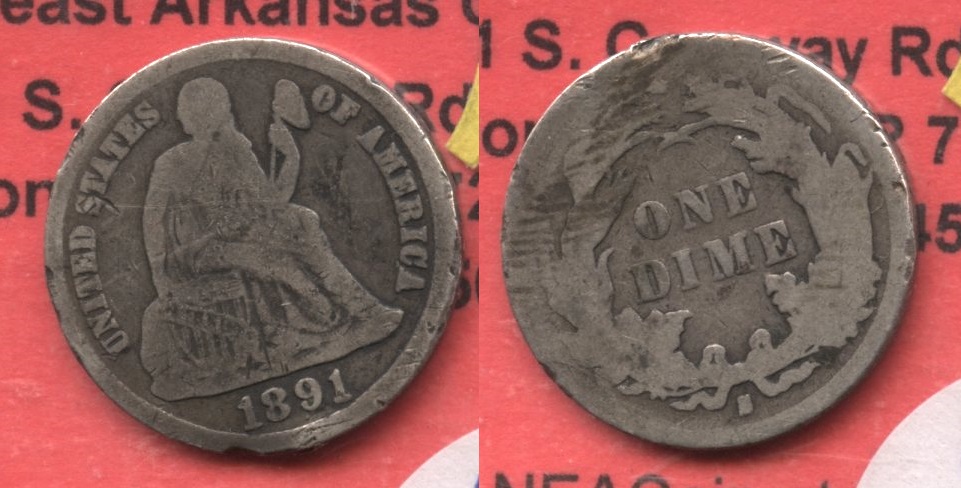 1891-S Seated Liberty Dime Good-4 #b Warped