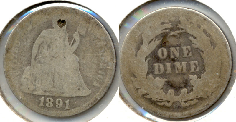 1891 Seated Liberty Dime AG-3 b Obverse Tic