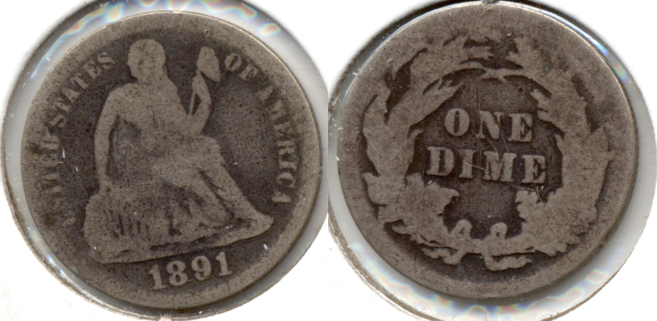 1891 Seated Liberty Dime AG-3 f