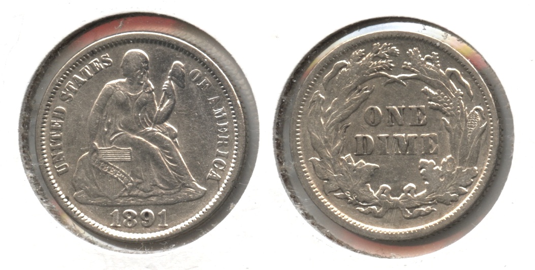 1891 Seated Liberty Dime AU-50