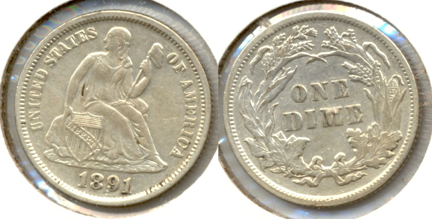 1891 Seated Liberty Dime EF-40 a