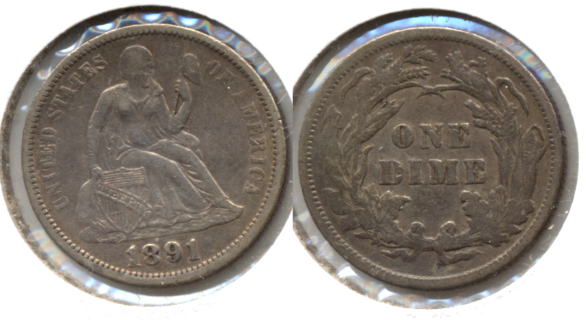 1891 Seated Liberty Dime EF-40 c Cleaned Retoned