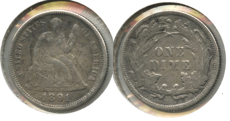 1891 Seated Liberty Dime EF-40 #d Obverse Scratches