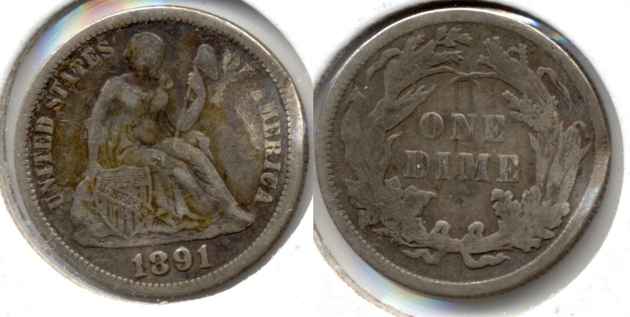 1891 Seated Liberty Dime Fine-12 c Warped