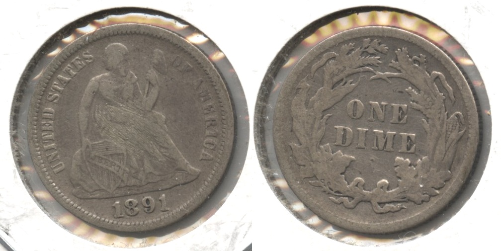 1891 Seated Liberty Dime Fine-12 #d Cleaned