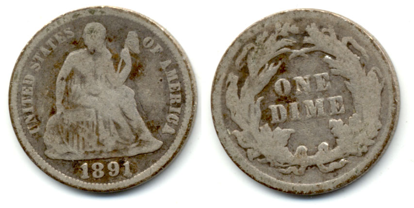 1891 Seated Liberty Dime Good-4