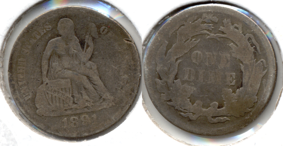 1891 Seated Liberty Dime Good-4 c Warped