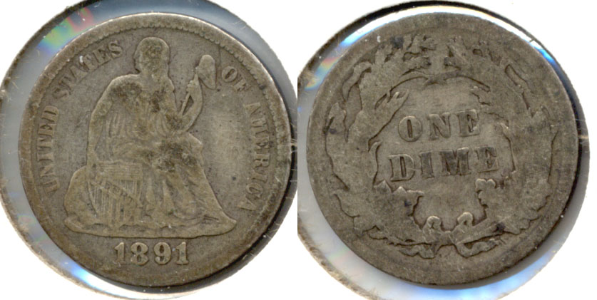 1891 Seated Liberty Dime VG-8 a