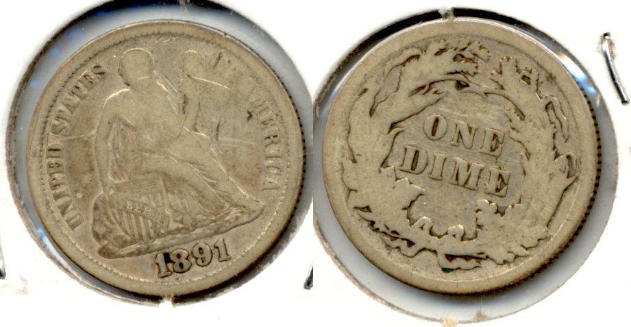 1891 Seated Liberty Dime VG-8 c Reverse Scratch