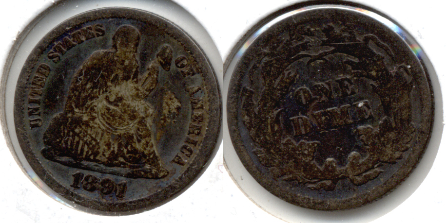 1891 Seated Liberty Dime VG-8 f Center Scratch