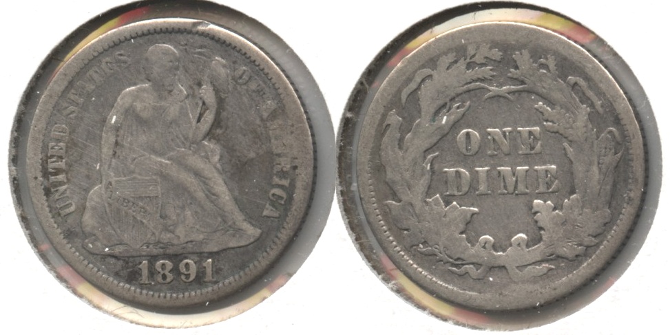 1891 Seated Liberty Dime VG-8 #g Cleaned