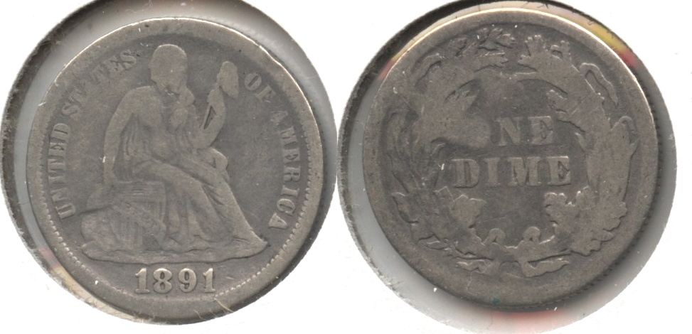 1891 Seated Liberty Dime VG-8 #h Dent