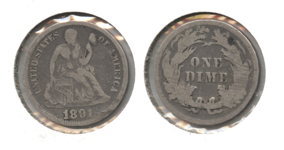 1891 Seated Liberty Dime VG-8 #l Abrasion