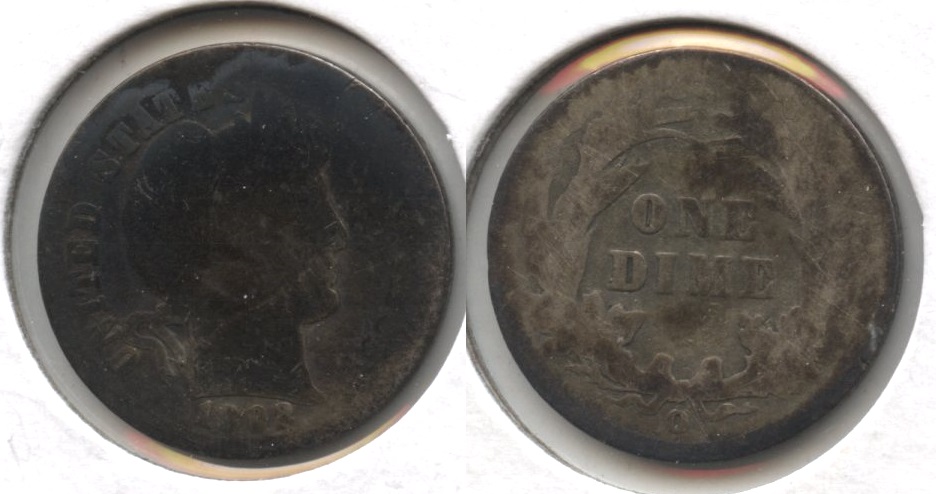 1892-O Barber Dime AG-3 #h Toned