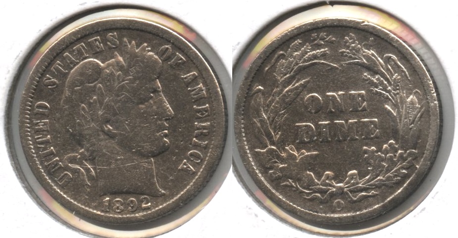 1892-O Barber Dime Fine-12 #e Cleaned