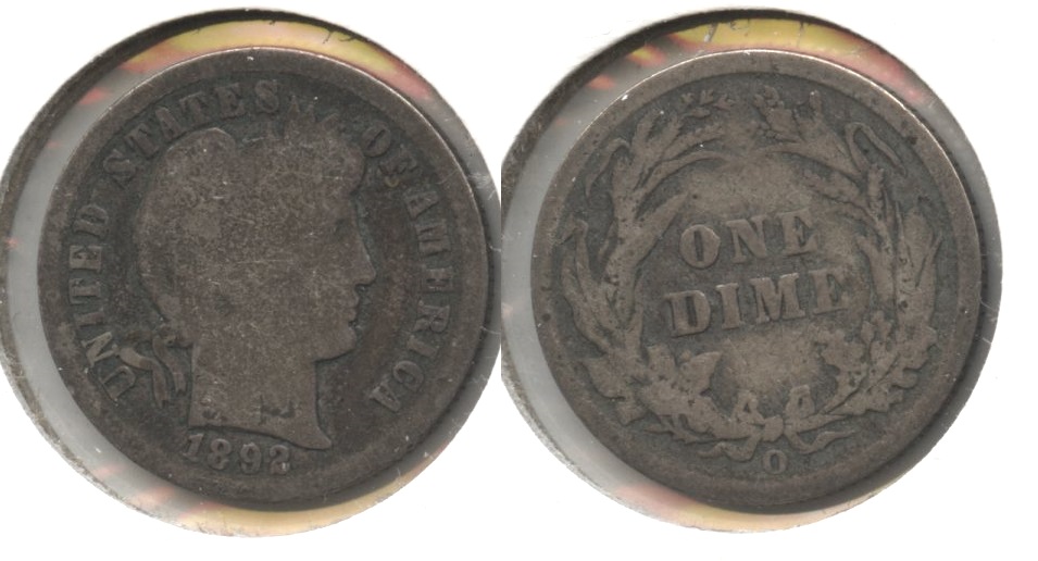 1892-O Barber Dime Good-4 #b Toned
