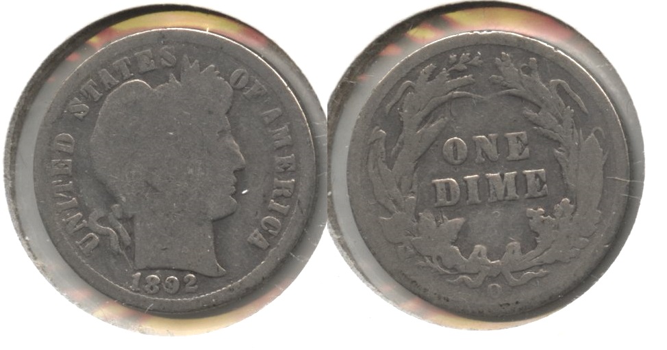 1892-O Barber Dime Good-4 #d Cleaned