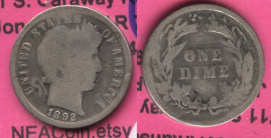 1892 Barber Dime AG-3 #f Warped