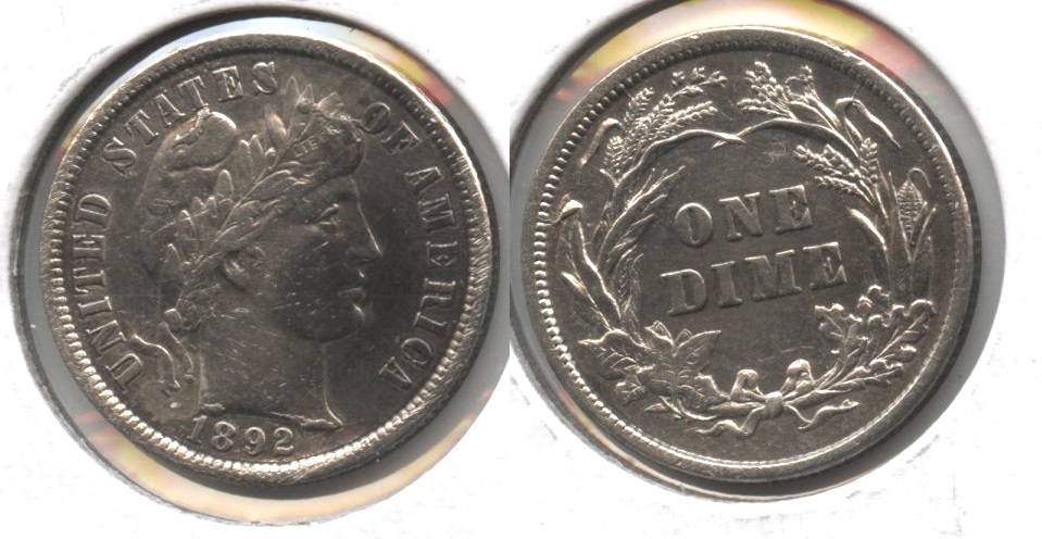 1892 Barber Dime AU-50 #b Obverse Marks