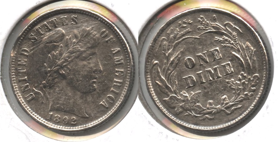 1892 Barber Dime AU-50 #c Scratches