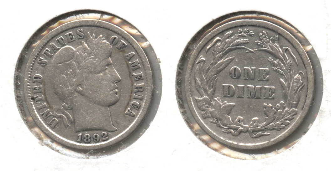 1892 Barber Dime Fine-12 #a Cleaned