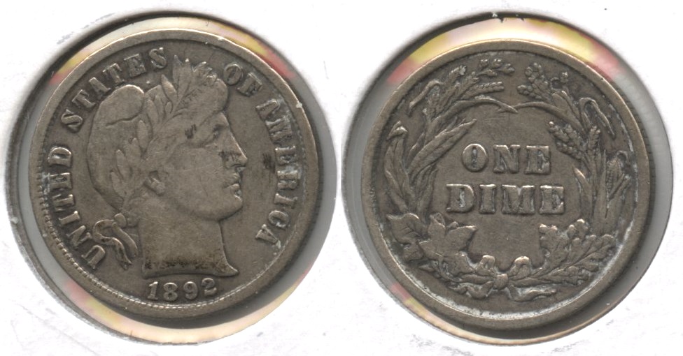 1892 Barber Dime Fine-12 #g