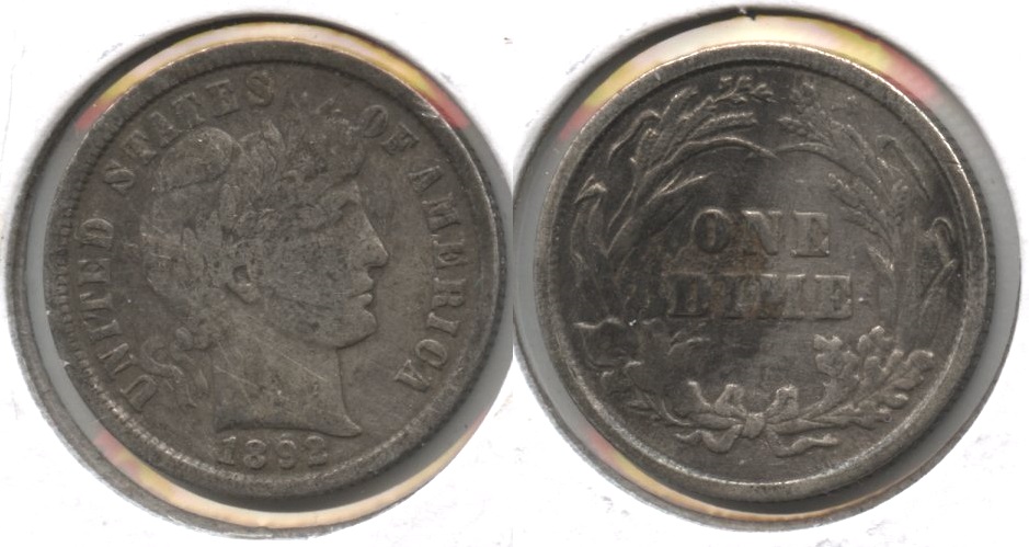 1892 Barber Dime Fine-12 #h Bit Rough