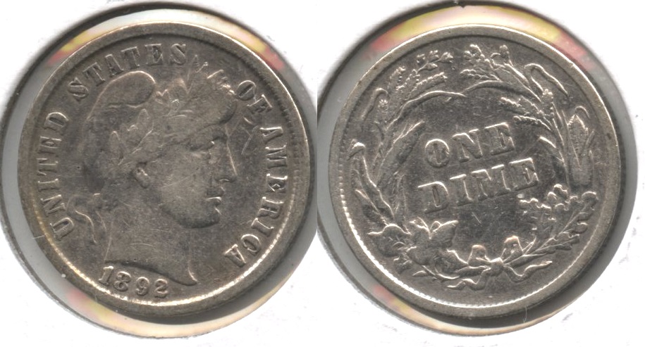 1892 Barber Dime Fine-12 #i Cleaned