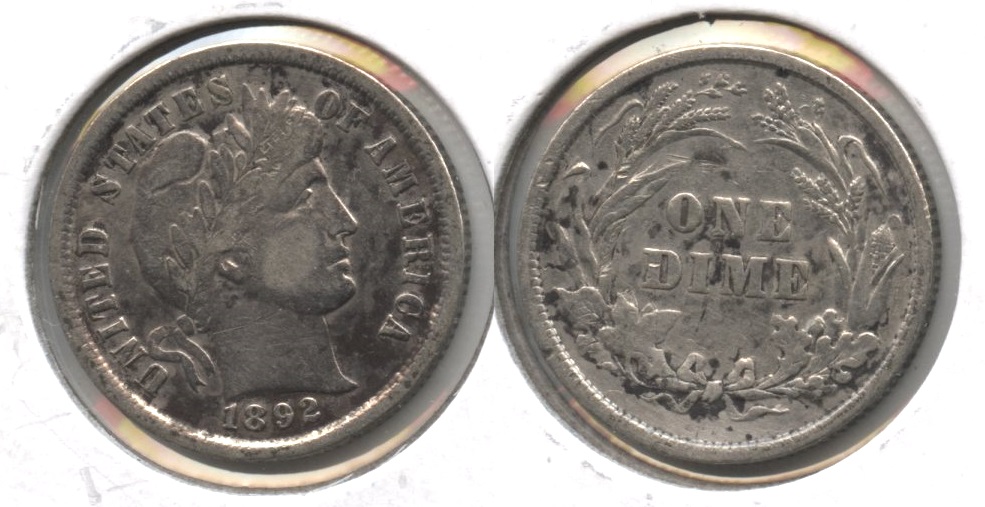 1892 Barber Dime Fine-12 #k Cleaned