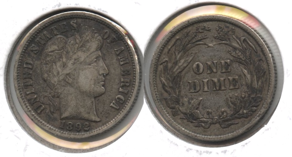 1892 Barber Dime Fine-15 #a