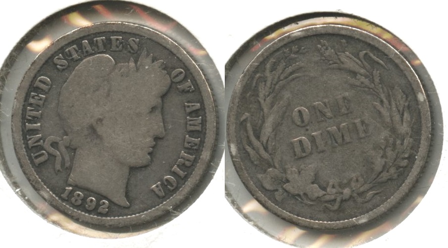 1892 Barber Dime Good-4 #h Rim Dings