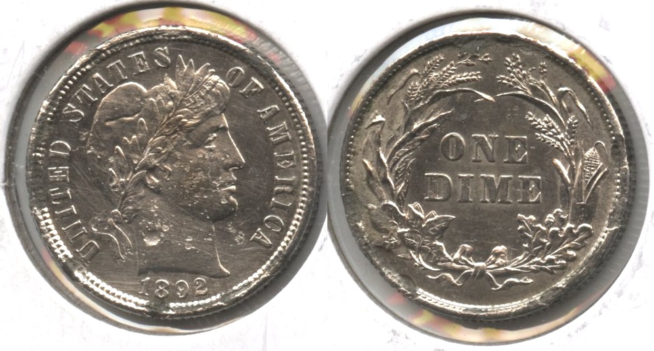 1892 Barber Dime MS-60 #a Pitted