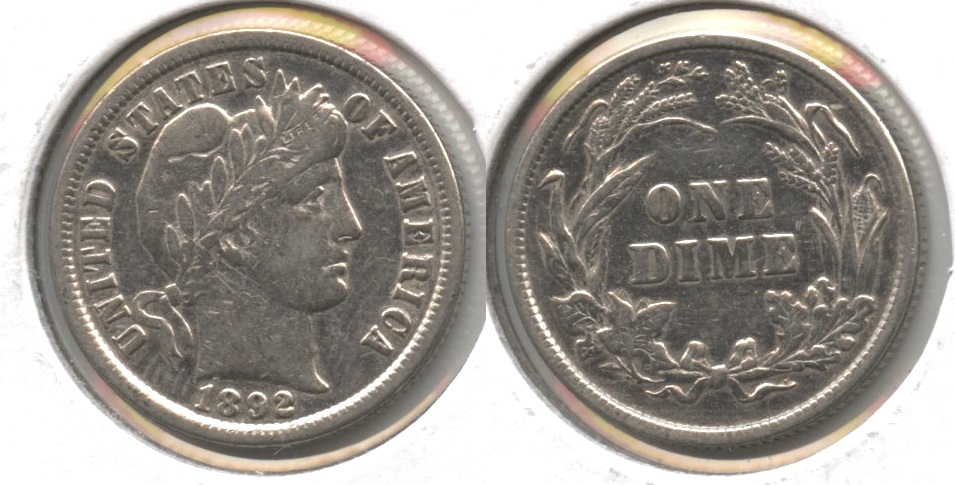 1892 Barber Dime VF-20 #h Polished